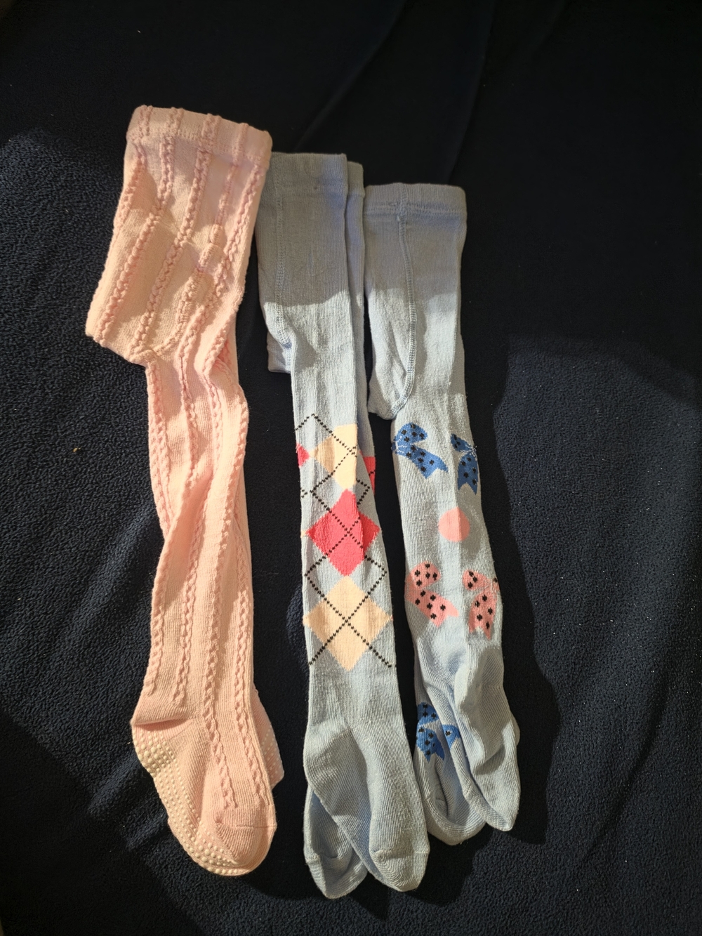 Kids Pink and Light Blue Patterned Tights - Pack of 3